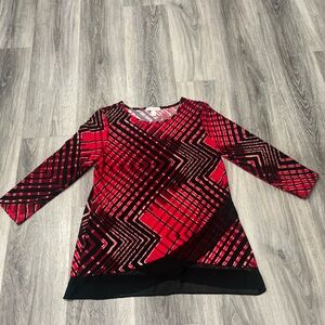 Dress Barn Red and Black abstract Long Sleeve Top size S